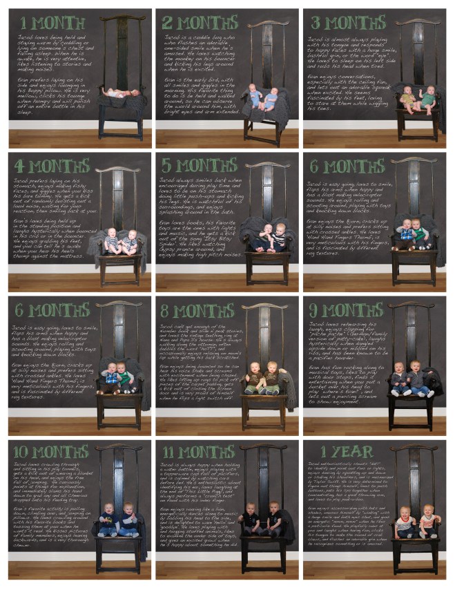 Twins 1st Year Monthly Photo Collage with Keepsake Memories