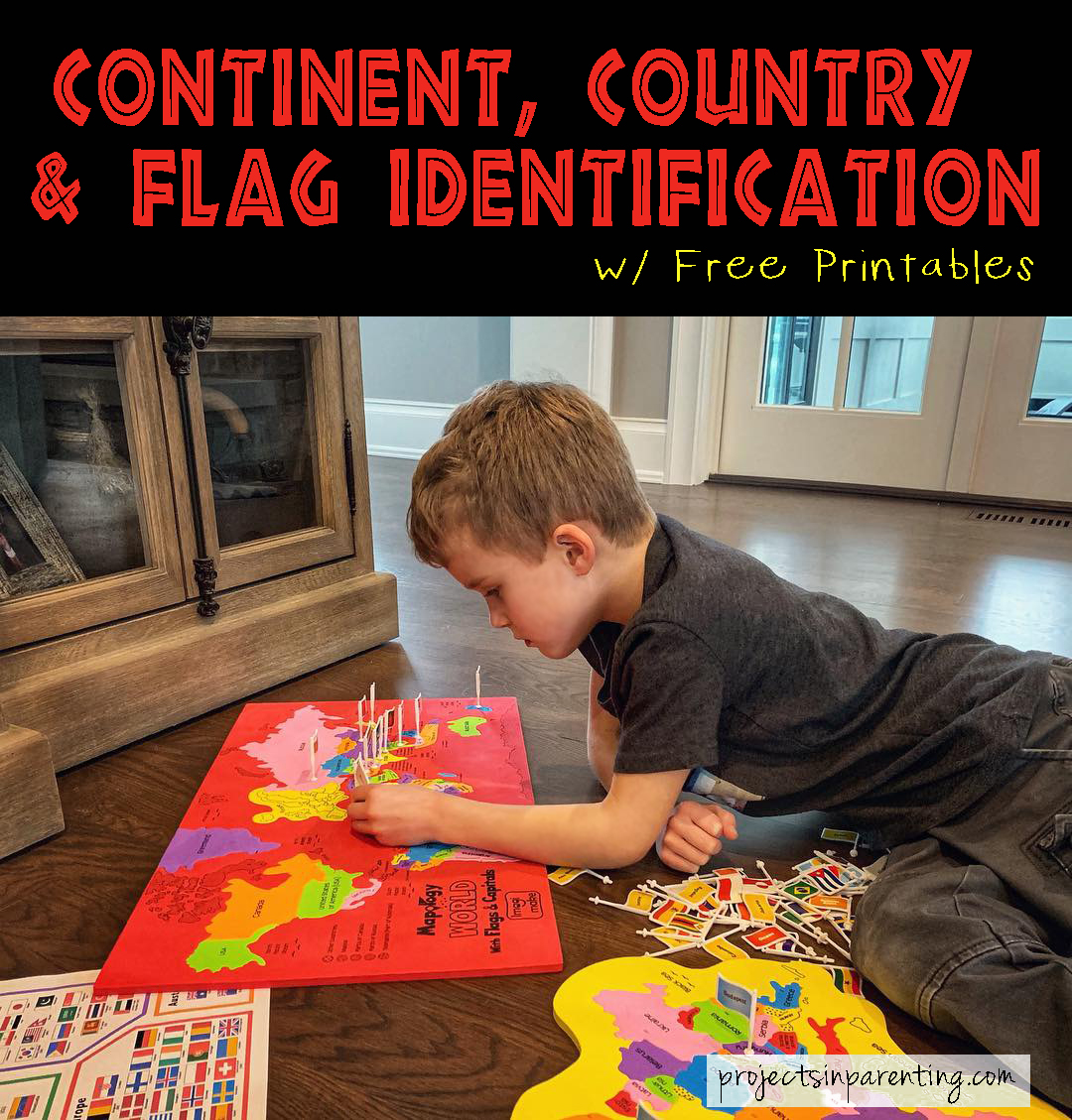 Color Coded Continents Countries and Flags Puzzle Identification - Hands on Learning - projectsinparenting.com