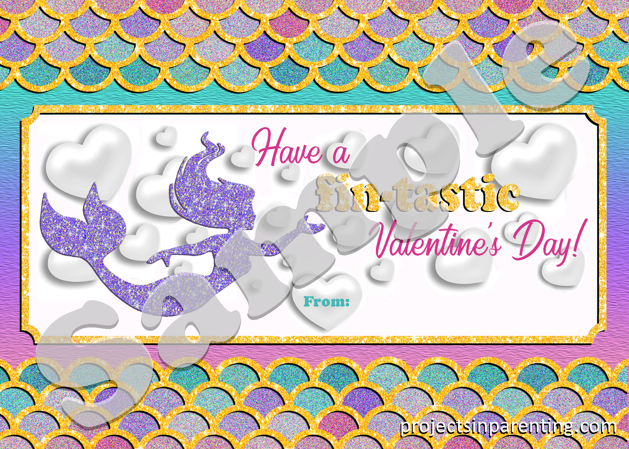 Mermaid Valent's Day Printable Card - projectsinparenting.com